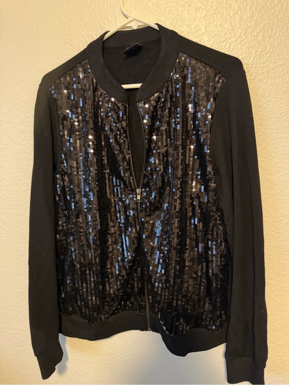 Bobeau Black Sequin Bomber Jacket -XL